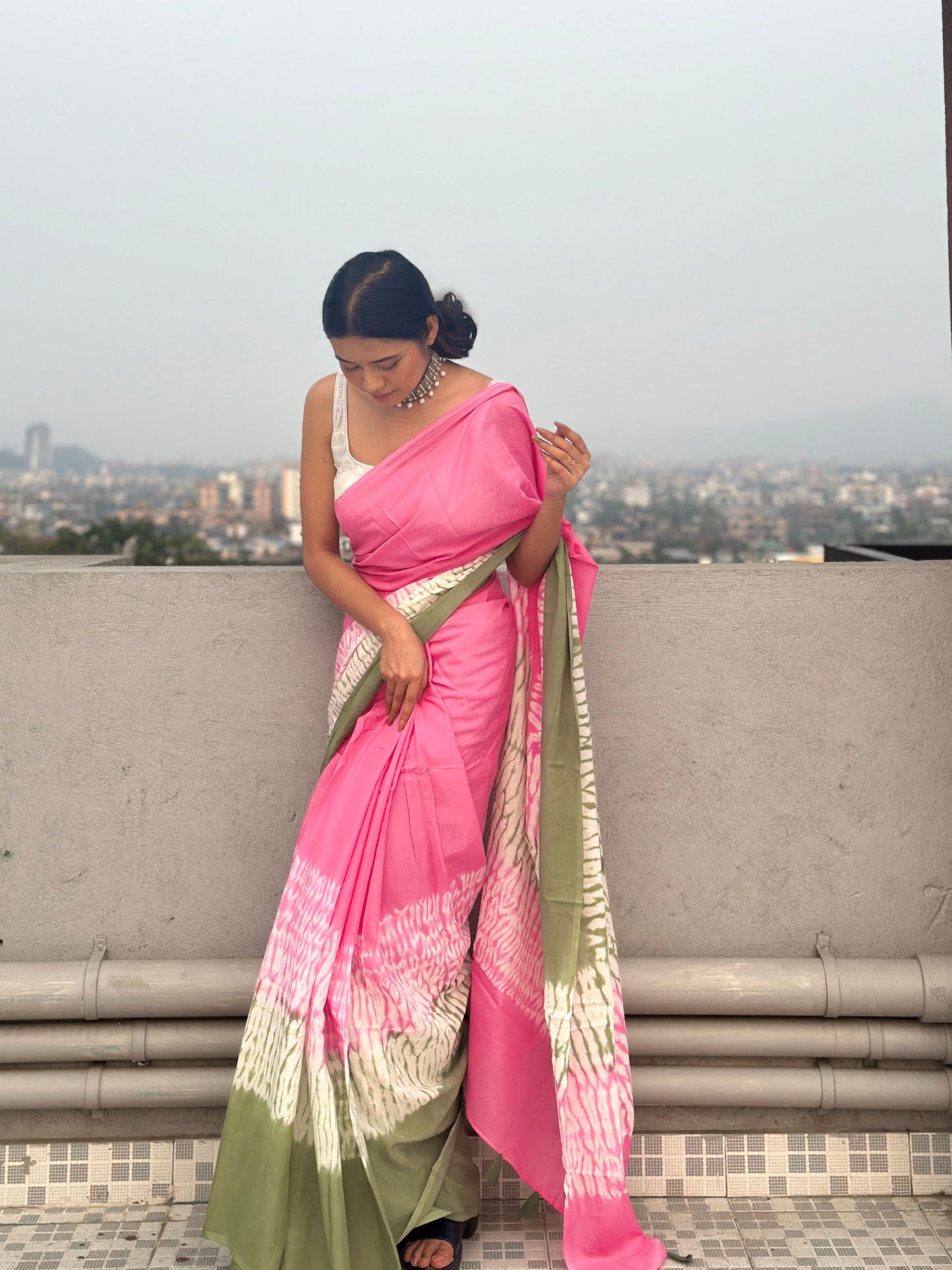 Gulabi Ishq - Pink Tie & Dye Shibori Print Natural Dyed - Mulmul Cotton Saree