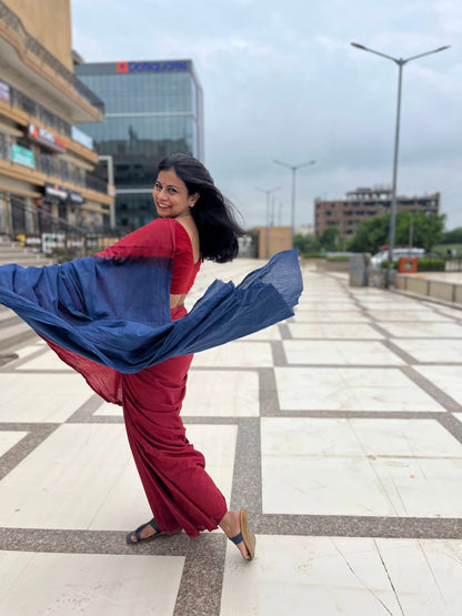 Sabrang - Plain Natural Dyes - Red Cotton Mulmul Saree