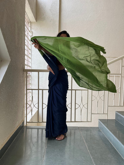 Sabrang - Plain Natural Dyes - Blue Cotton Mulmul Saree