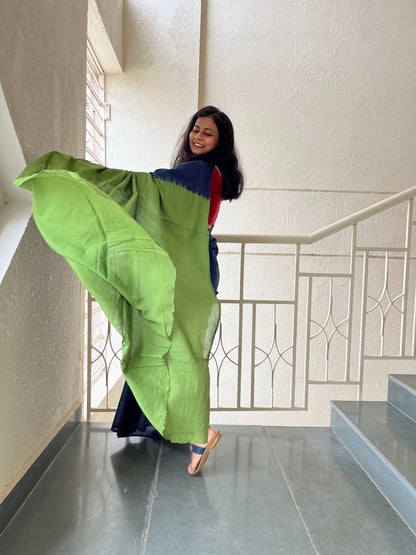 Sabrang - Plain Natural Dyes - Blue Cotton Mulmul Saree