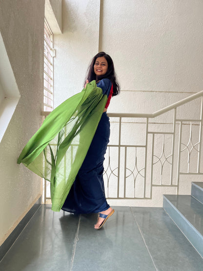 Sabrang - Plain Natural Dyes - Blue Cotton Mulmul Saree