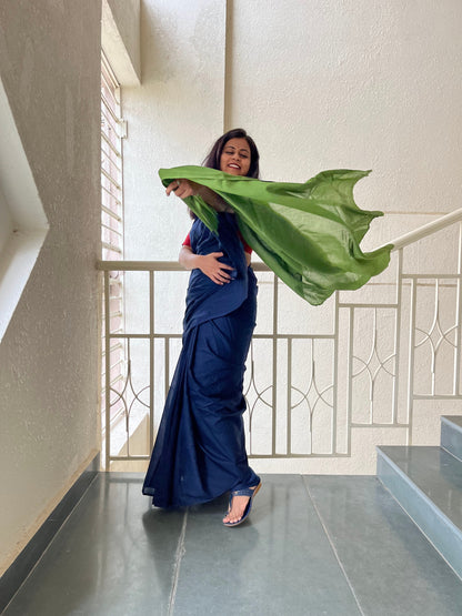 Sabrang - Plain Natural Dyes - Blue Cotton Mulmul Saree