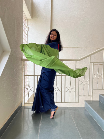 Sabrang - Plain Natural Dyes - Blue Cotton Mulmul Saree