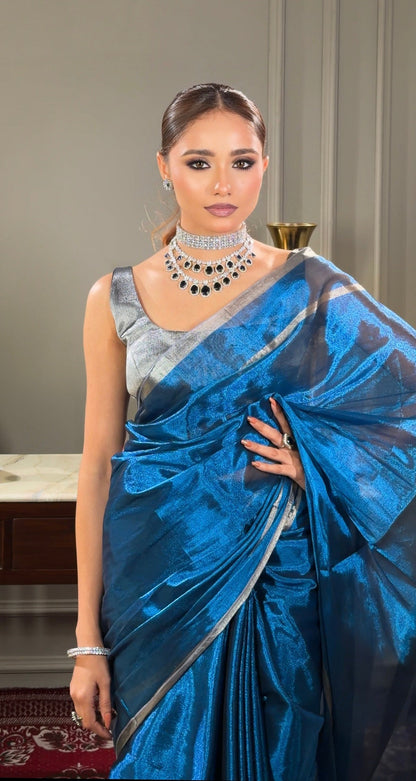 Devisha saree I Blue Handloom Tissue Saree