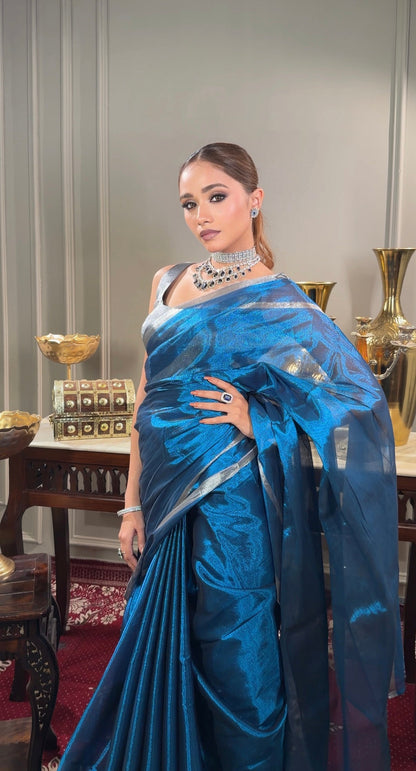 Devisha saree I Blue Handloom Tissue Saree