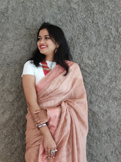 Peach striped kota viscose Powerloom saree