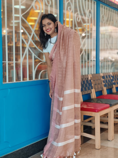 Peach striped kota viscose Powerloom saree