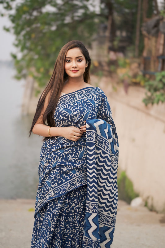 Indigo Bliss - Indigo Blue Collection - Cotton Mulmul Saree