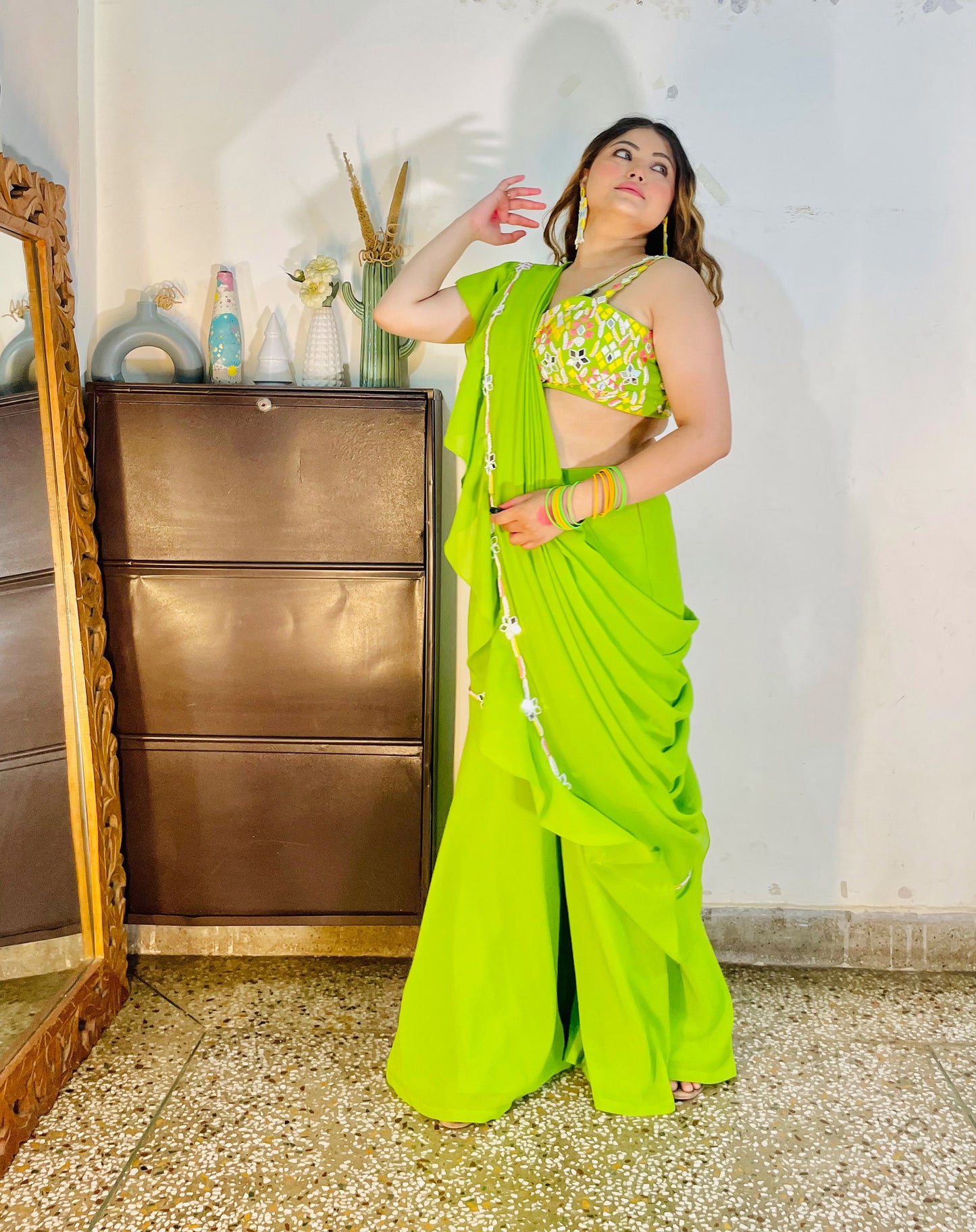 Yellow Green Georgette Mehendi Gharara Set