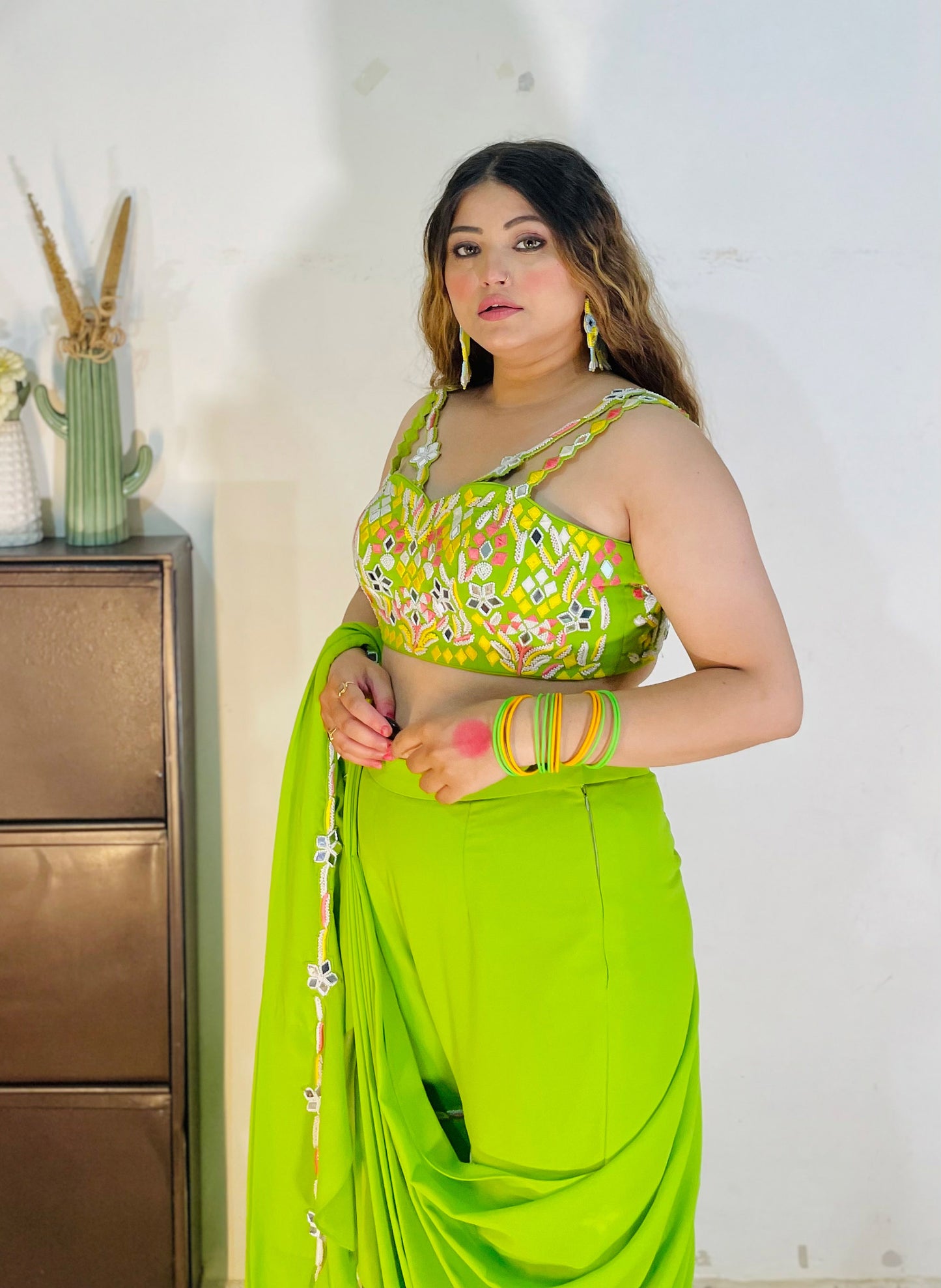 Yellow Green Georgette Mehendi Gharara Set