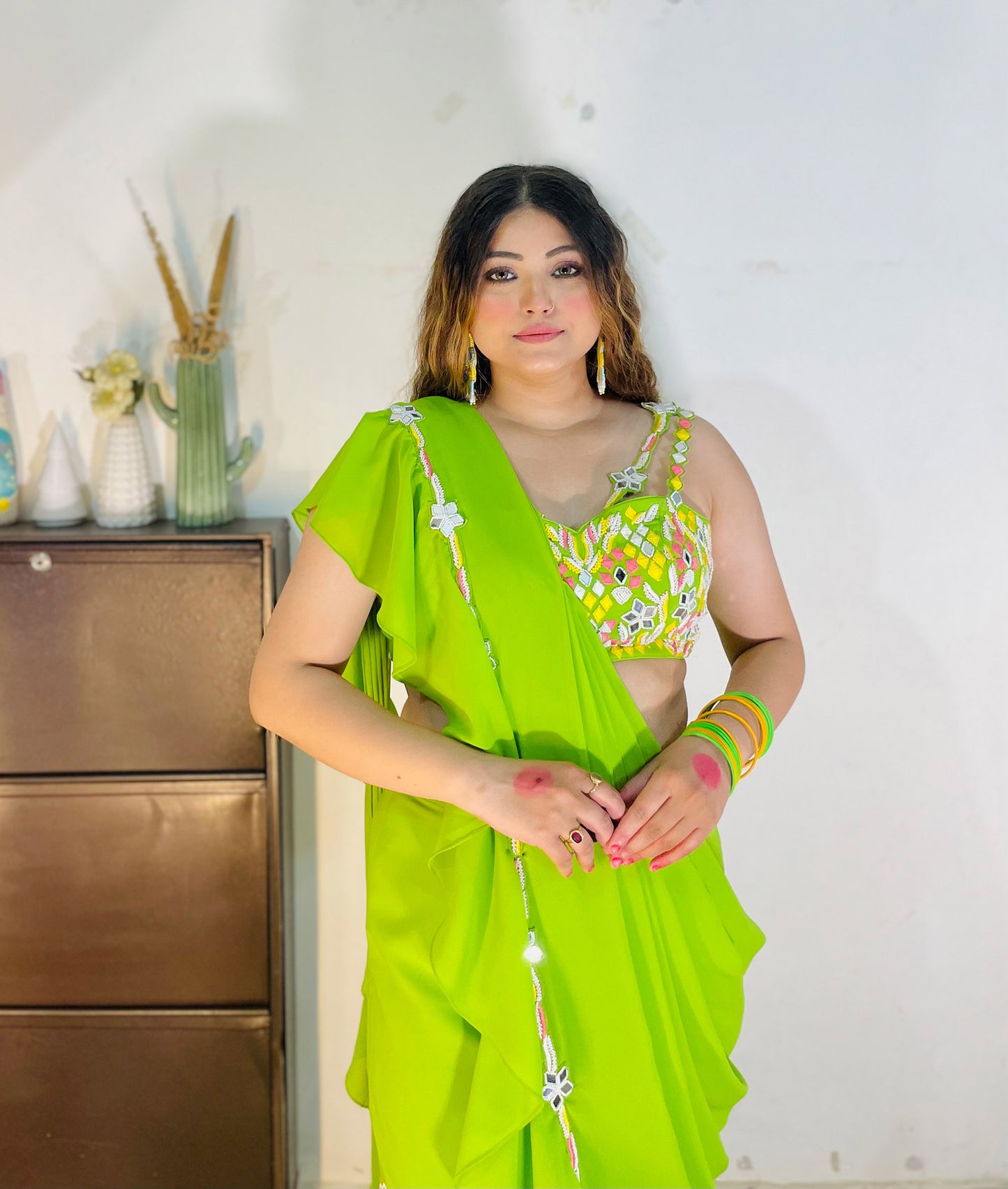 Yellow Green Georgette Mehendi Gharara Set