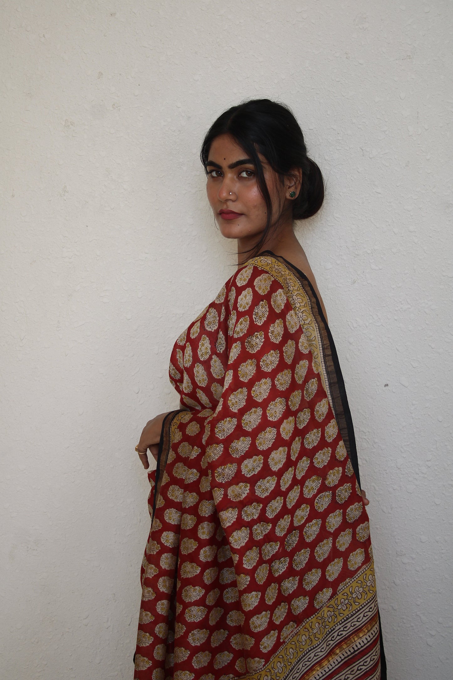 Roshni - Red Bagru Natural Dyes Handblock Printed - Chanderi Silk Saree