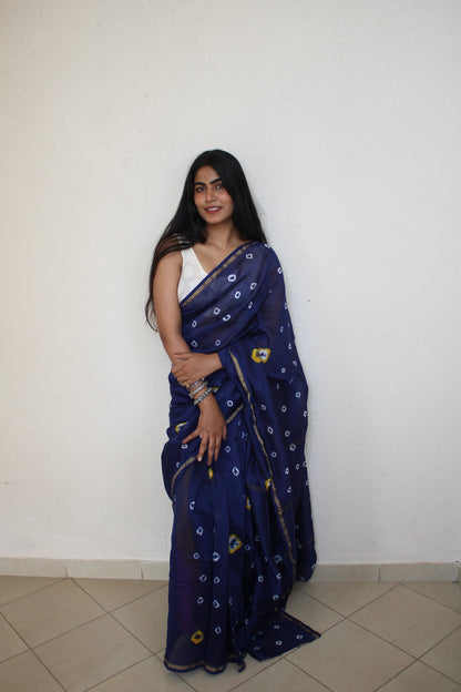Sagarika - Tie And Dye Natural Dyes - Chanderi Silk Saree