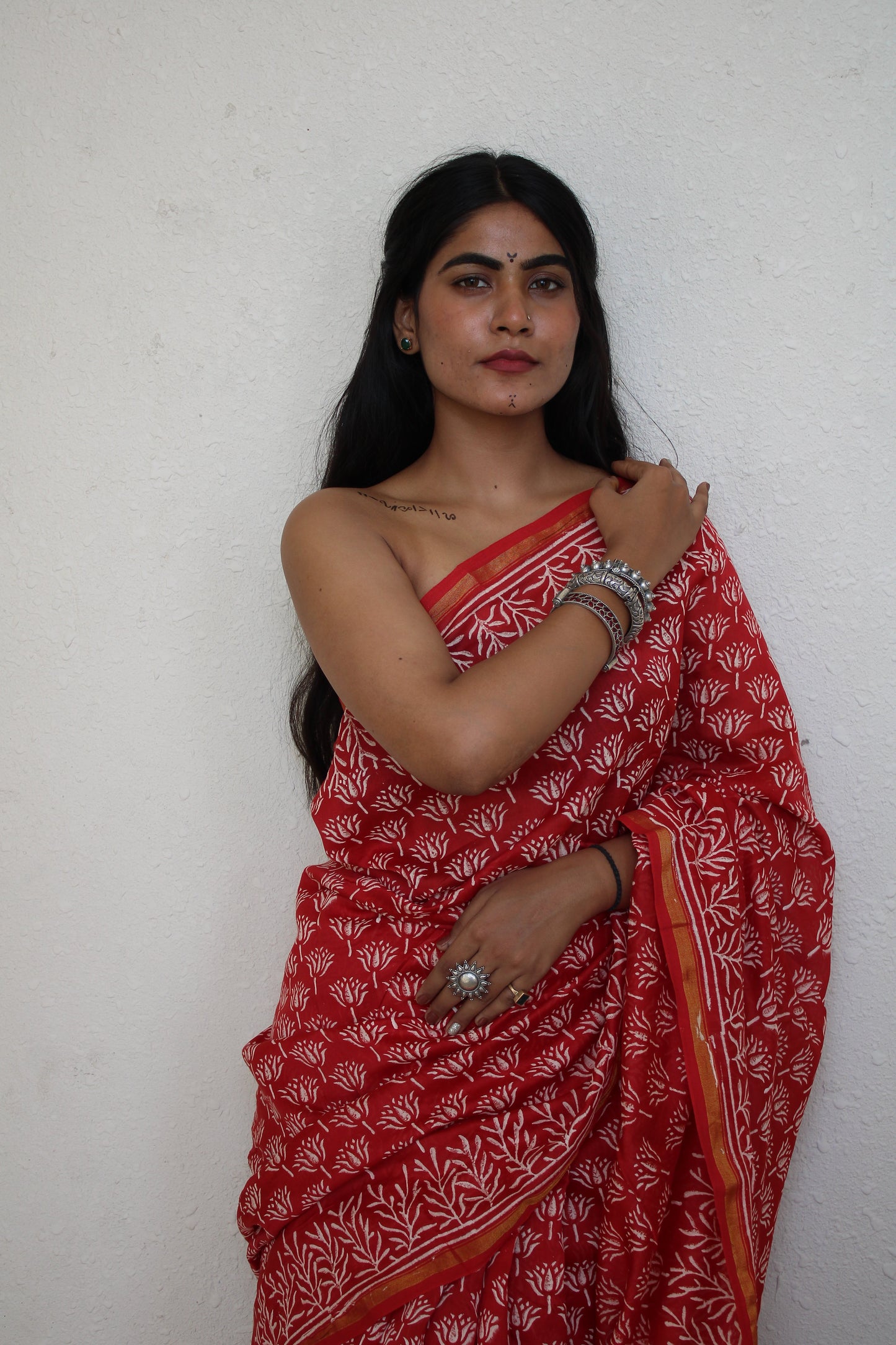 Oindrilla - Bagru Natural Dyes Handblock Printed - Red Chanderi Silk Saree