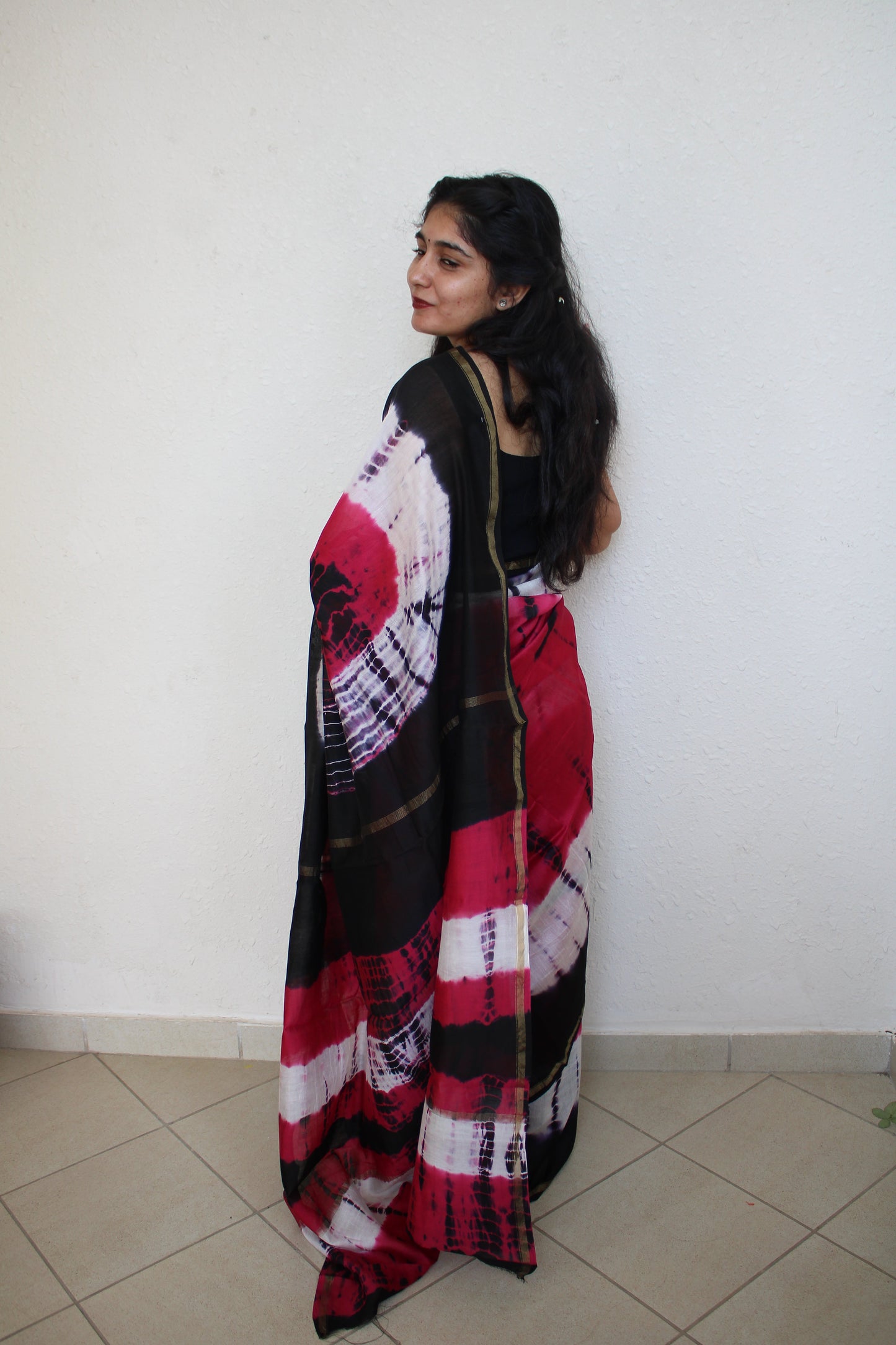 Chaitali - Red and Black Tie and Dye Natural Dyes  - Chanderi Silk Saree