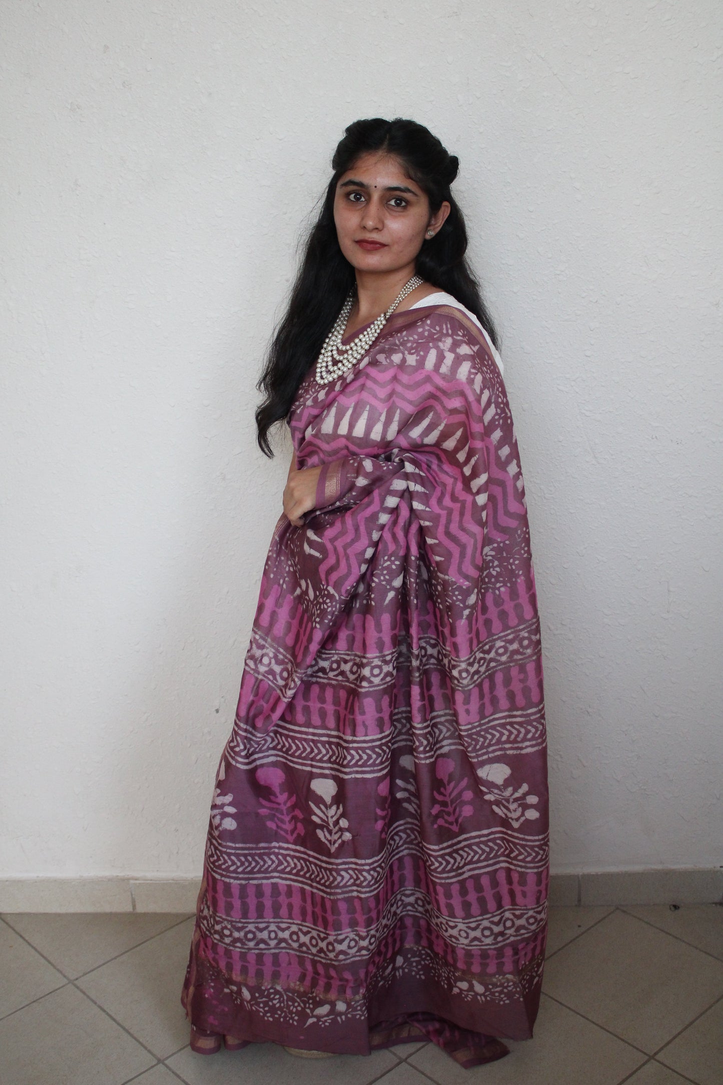 Samara- Bagru Natural Dyes Handblock Printed - Pink Chanderi Silk Saree