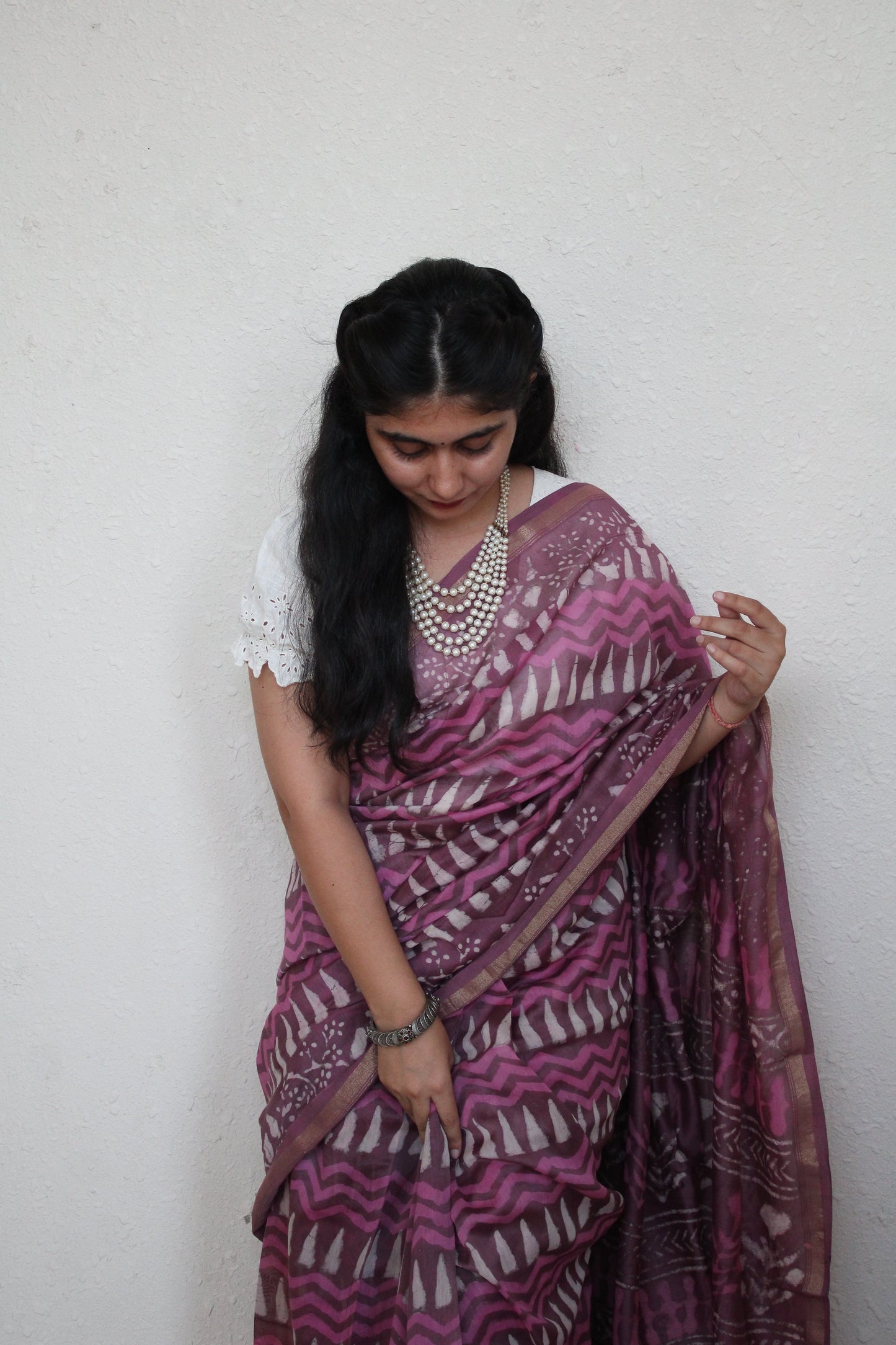 Samara- Bagru Natural Dyes Handblock Printed - Pink Chanderi Silk Saree