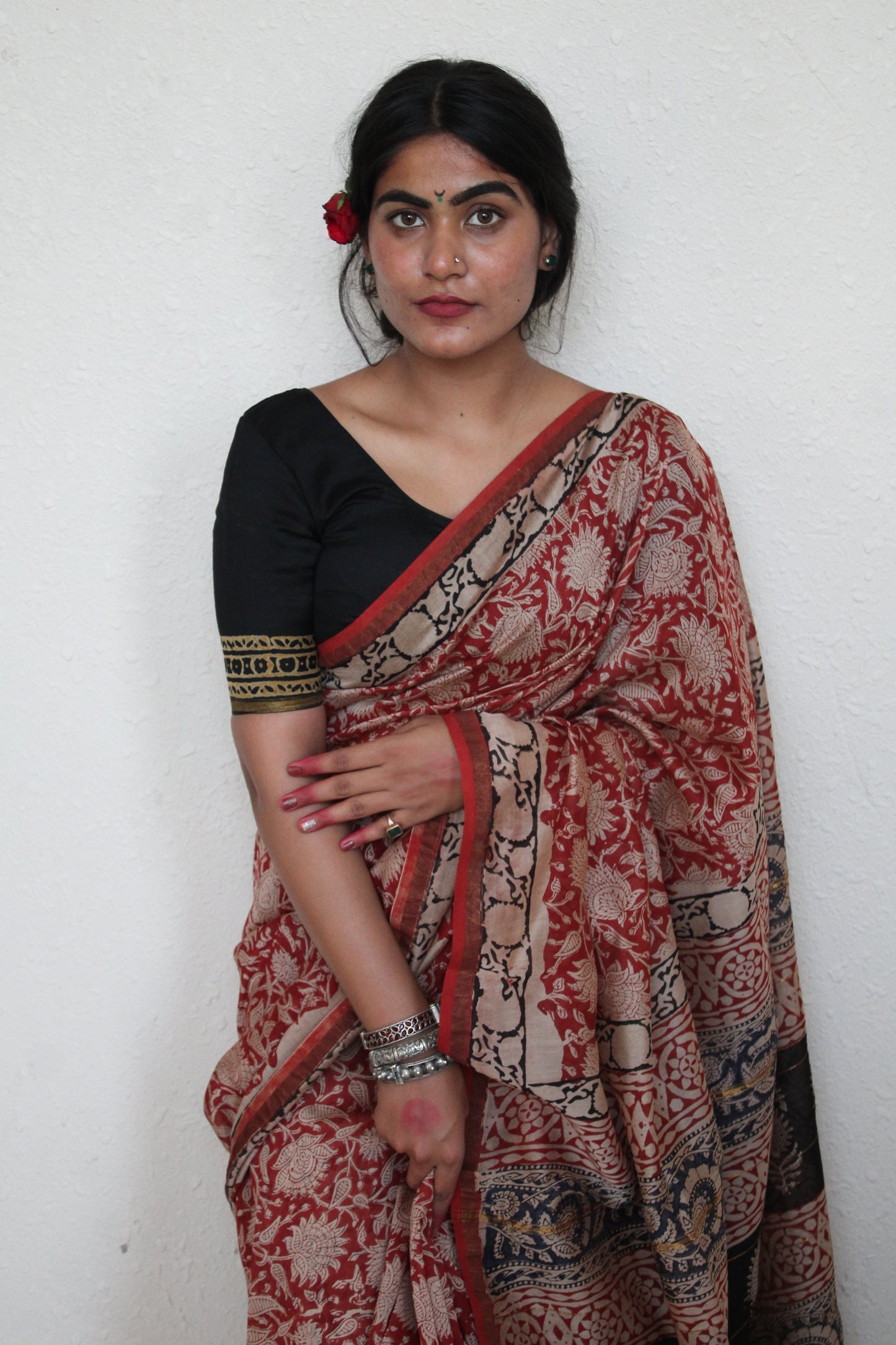Shreshtha- Bagru Natural Dyes Handblock Printed - Red Chanderi Silk Saree