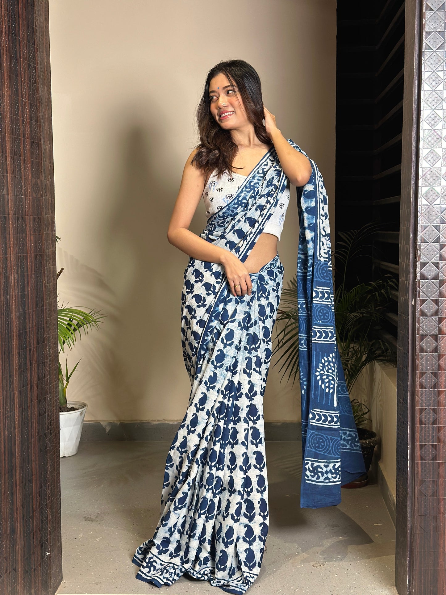 Inspired by Clouds - Indigo Collection - Blue Cotton Mulmul Dabu Saree