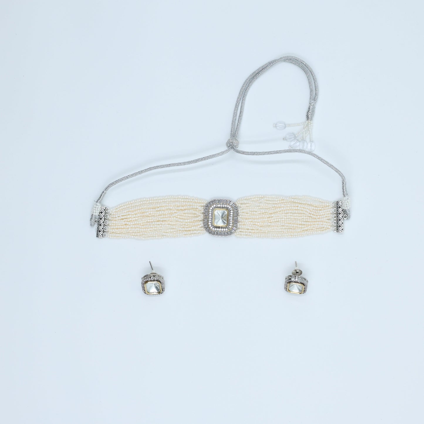 Zevar Club Rhodium Plated Ivory Fine Pearl Choker