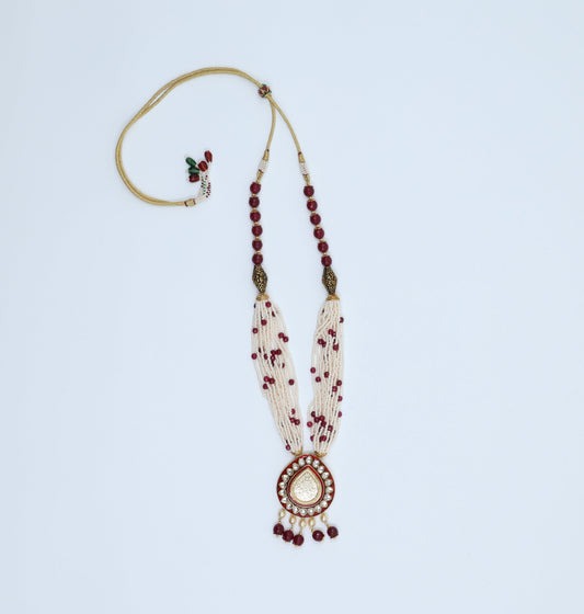 Rosy Red Kundan Pearl Set