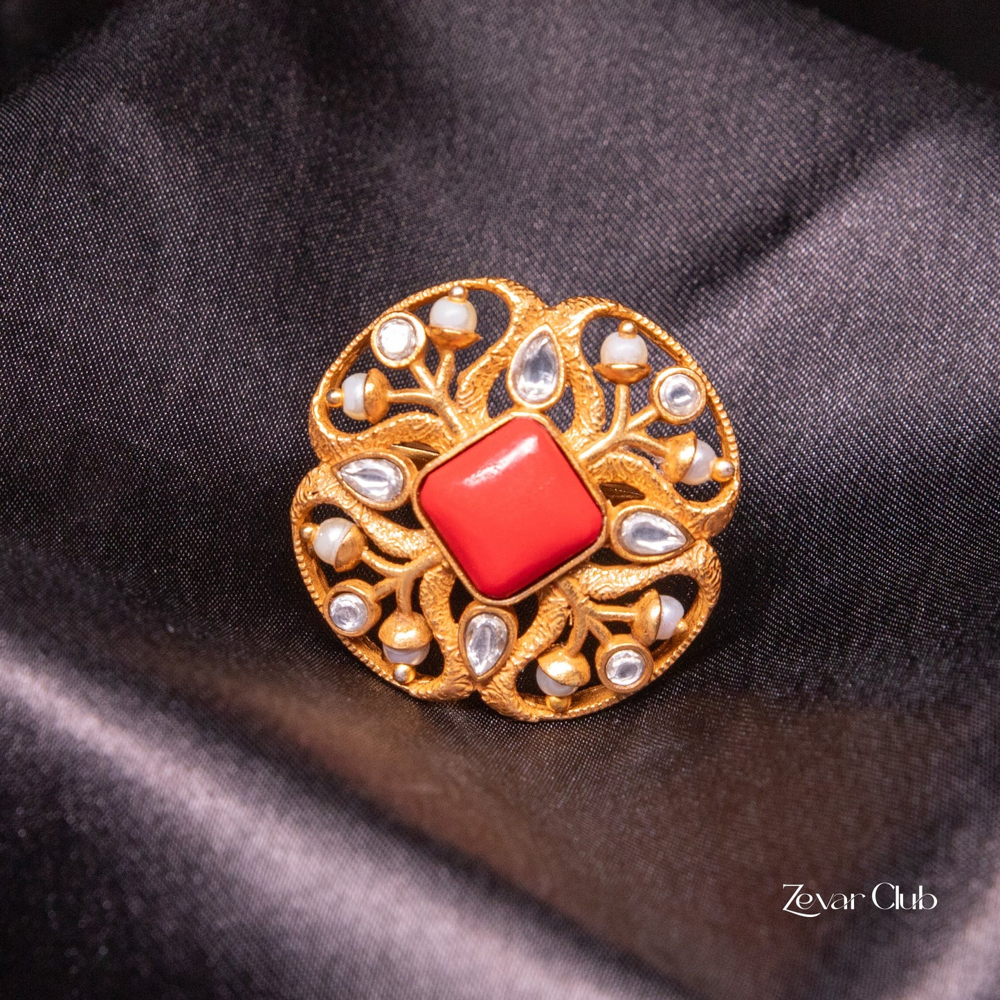 Antique Semi Precious Adjustable Statement Ring