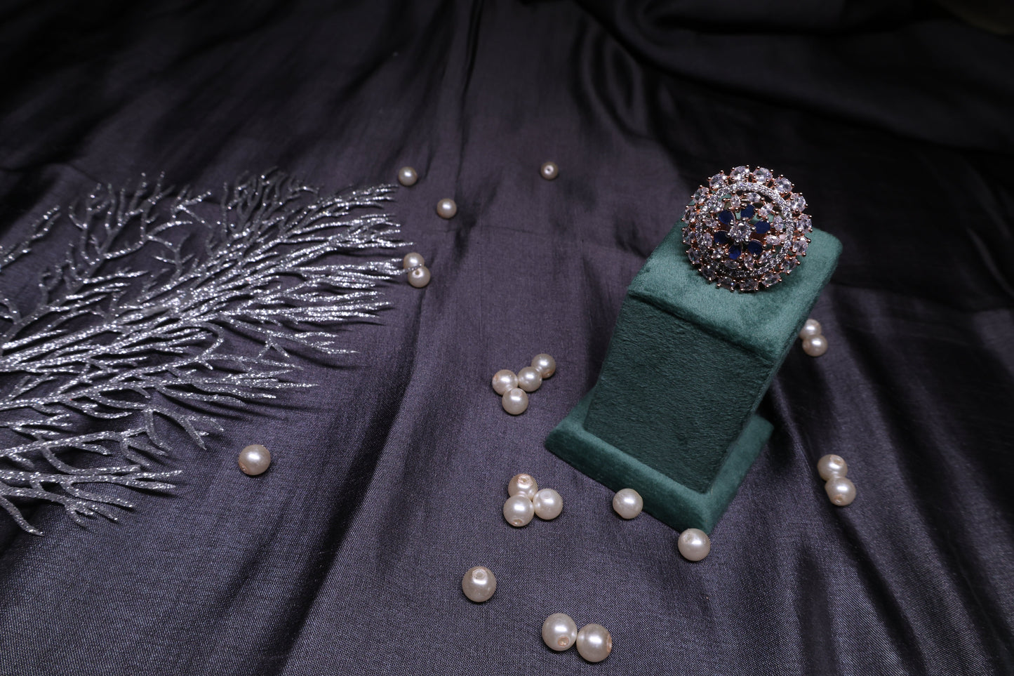 Navy Blue Adjustable Diamond Ring