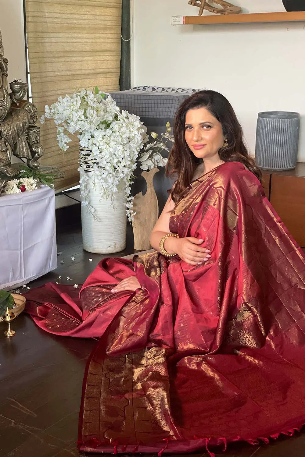 Handloom Maroon Pure Silk Kanchipattu Saree