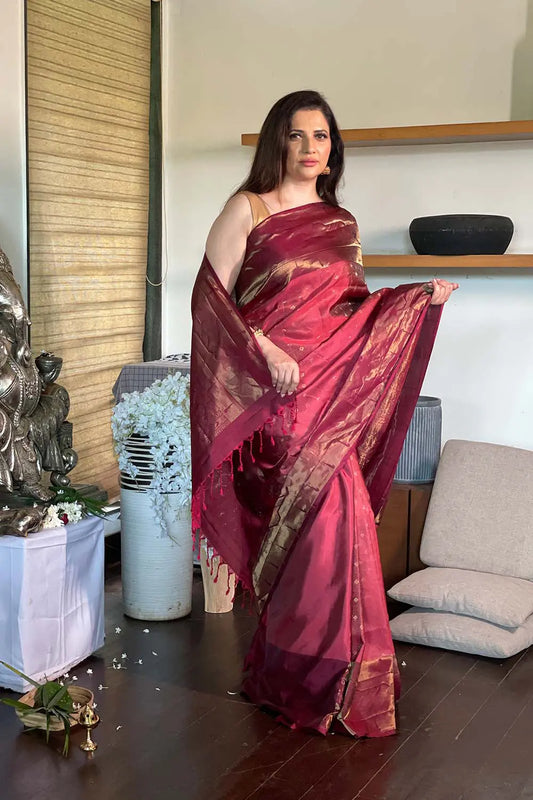 Handloom Maroon Pure Silk Kanchipattu Saree