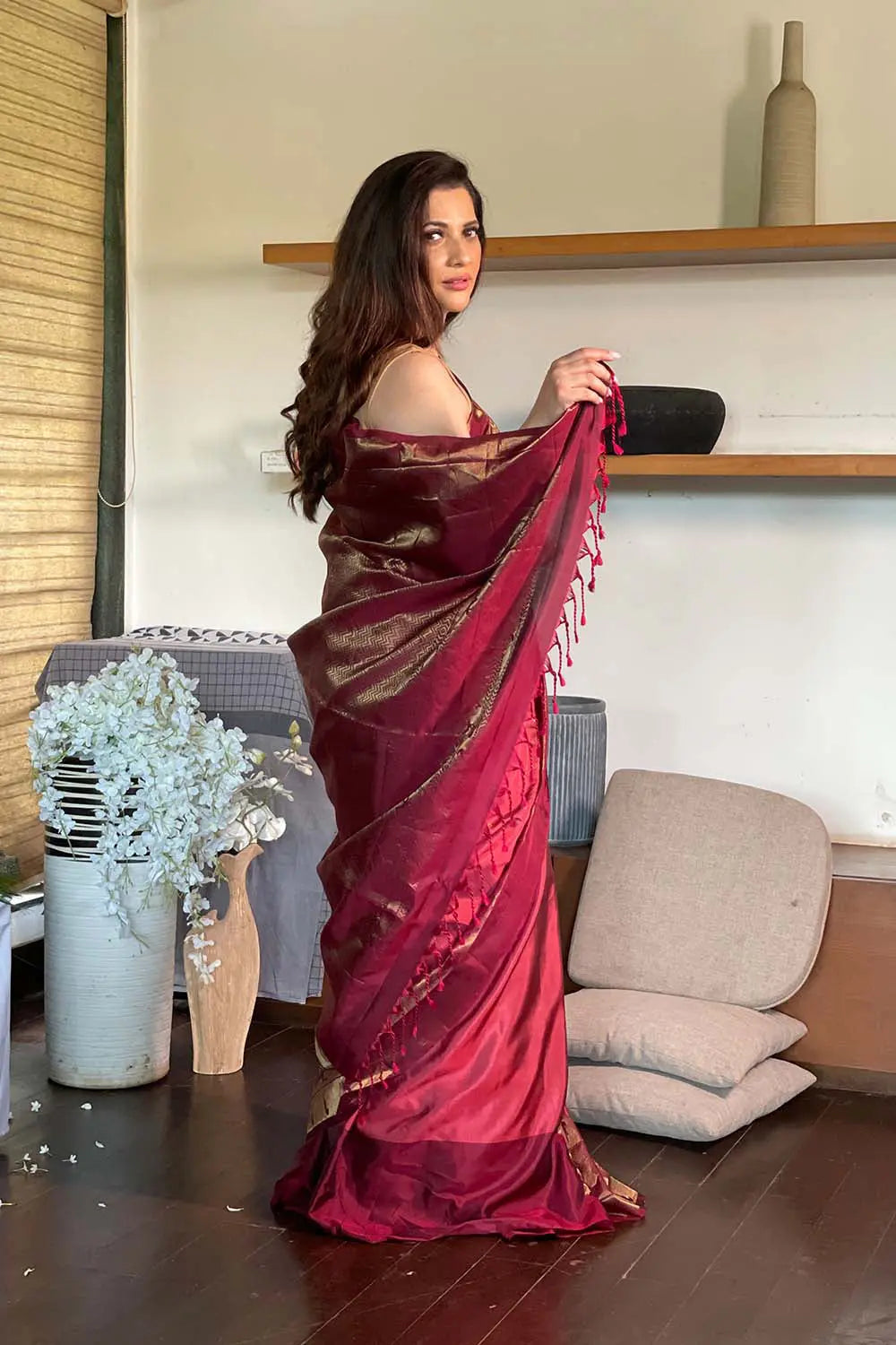 Handloom Maroon Pure Silk Kanchipattu Saree