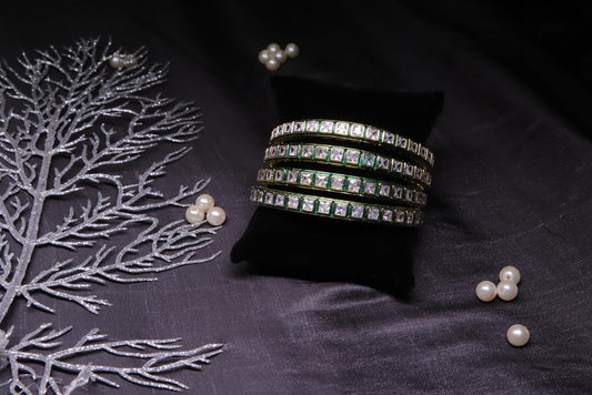 Green Kundan Bangles, Set of 4