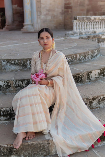 Kori off White Cotton Mulmul Saree