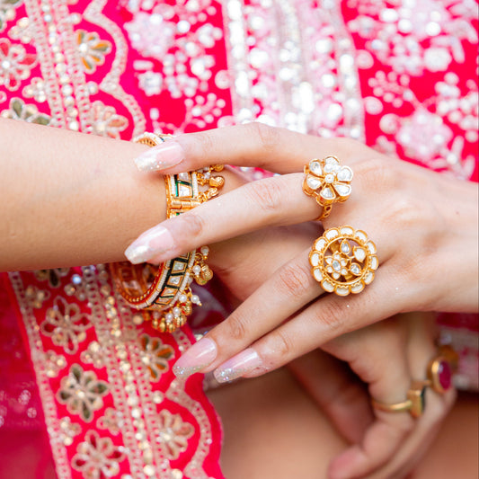 Zevar Club 18K Gold Plated Flower Adjustable Kundan Pearl Ring