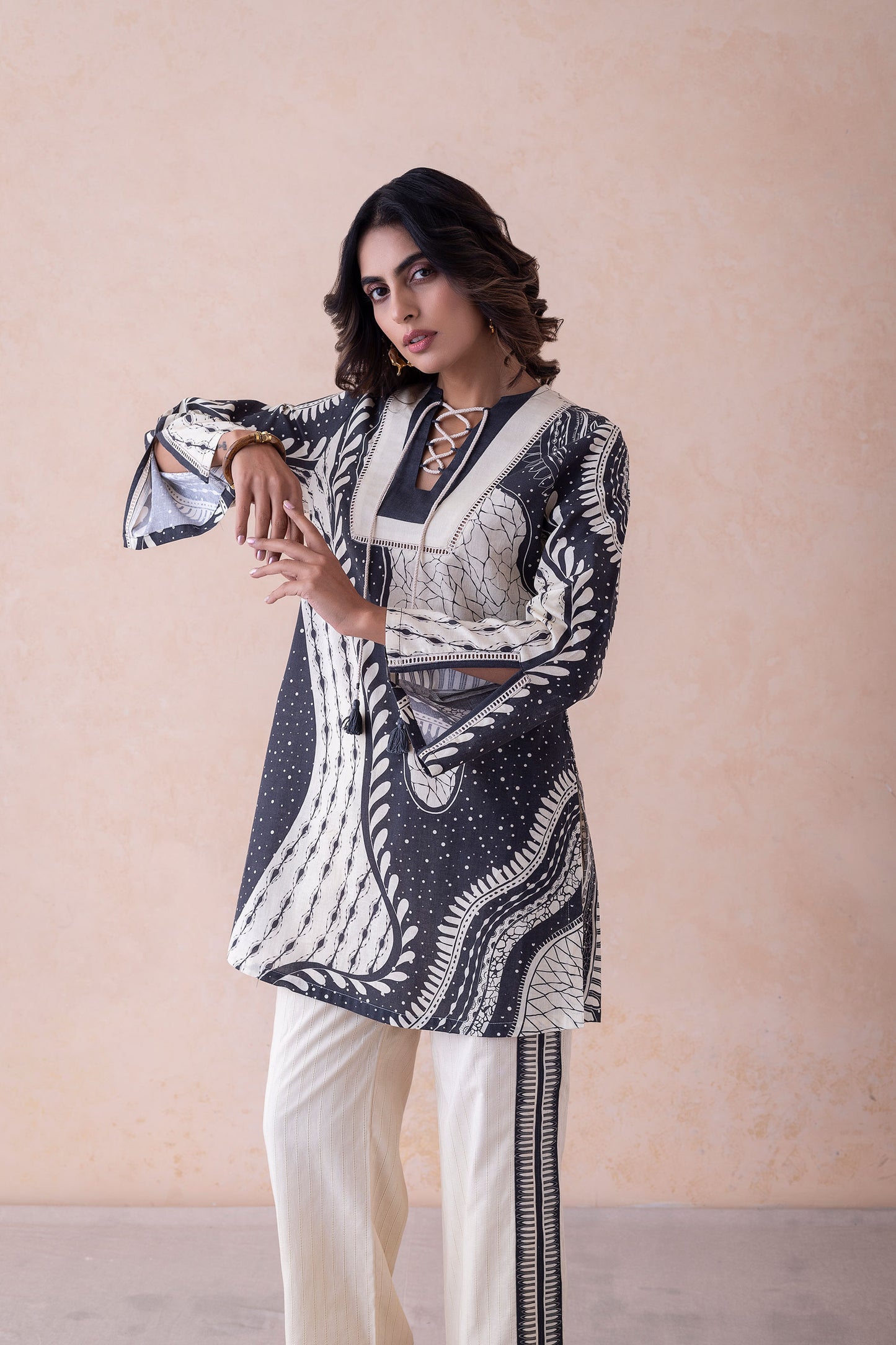 Kara Midnight Muse Printed Kurta with Textured Pants