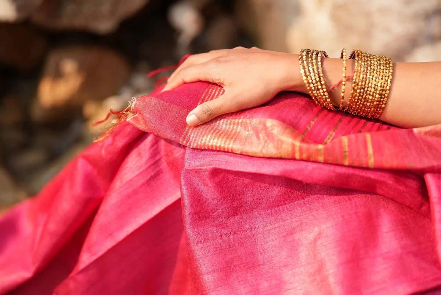 Handloom Red Pure Tussar Silk Saree