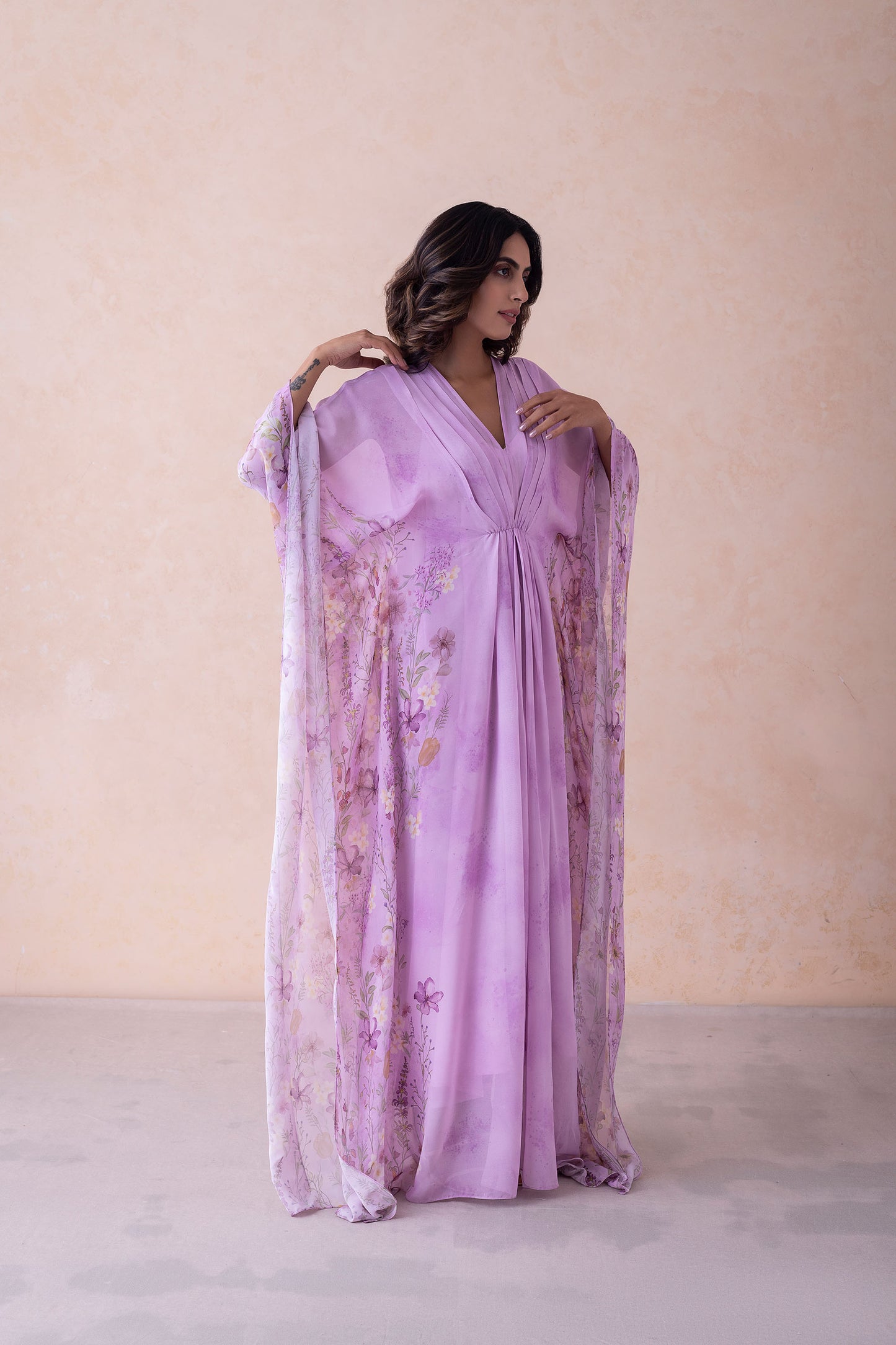Dua Ethereal Lavender Floral Kaftan Ensemble