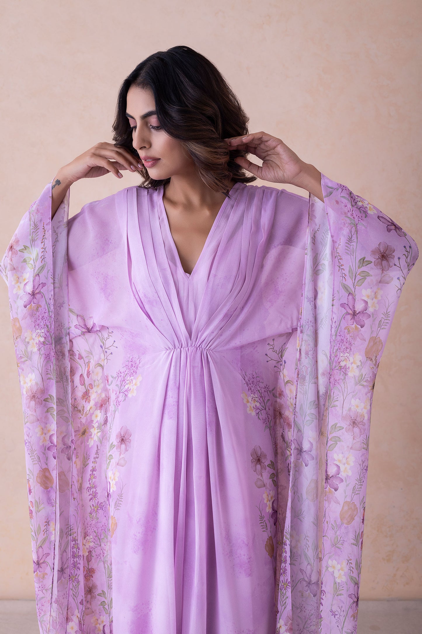 Dua Ethereal Lavender Floral Kaftan Ensemble