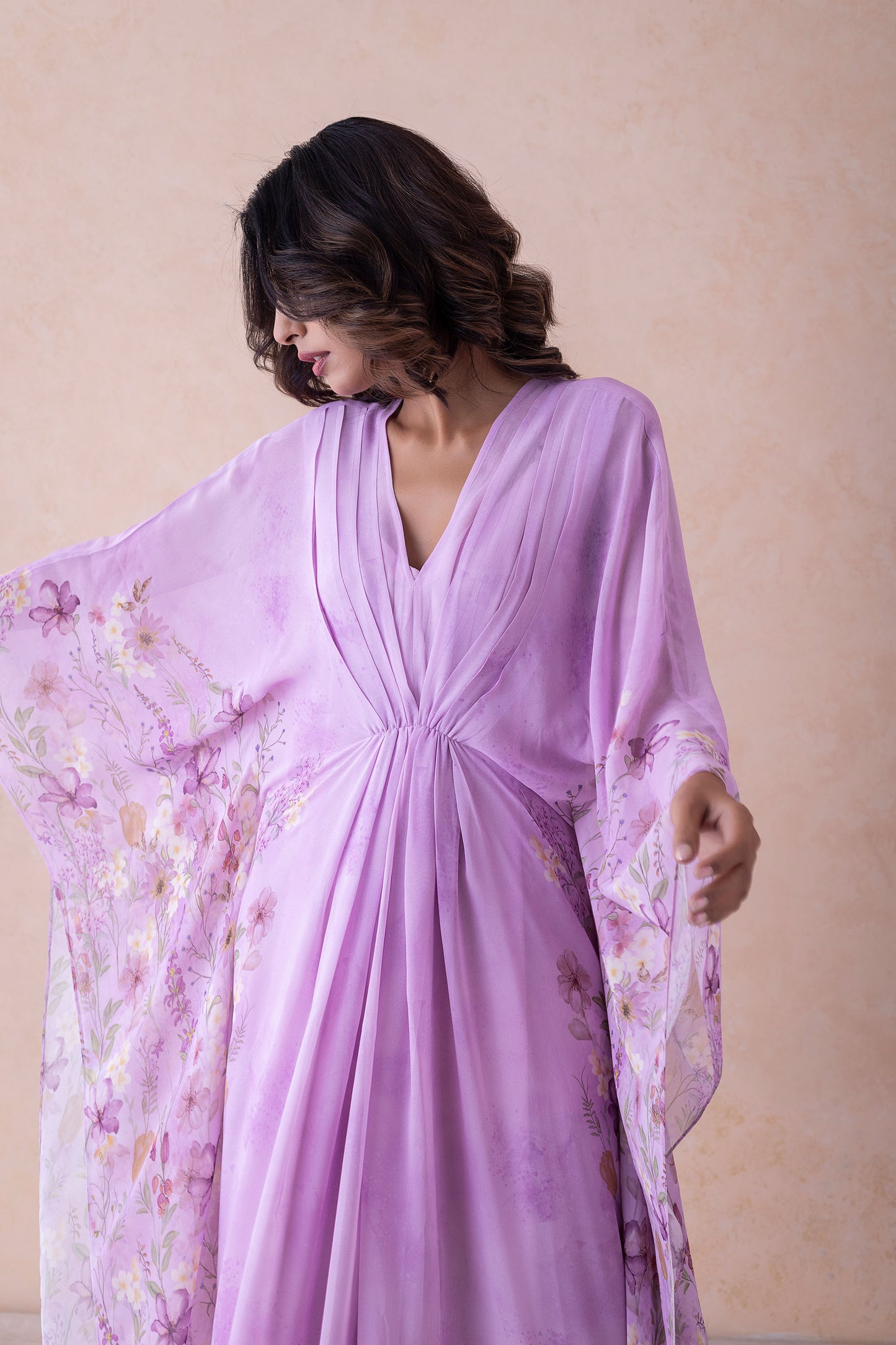 Dua Ethereal Lavender Floral Kaftan Ensemble