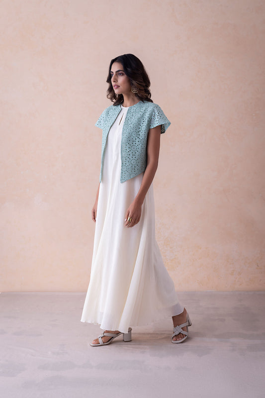 MIRA Bamber A-Line Dress with Cropped Floral embroidery Jacket