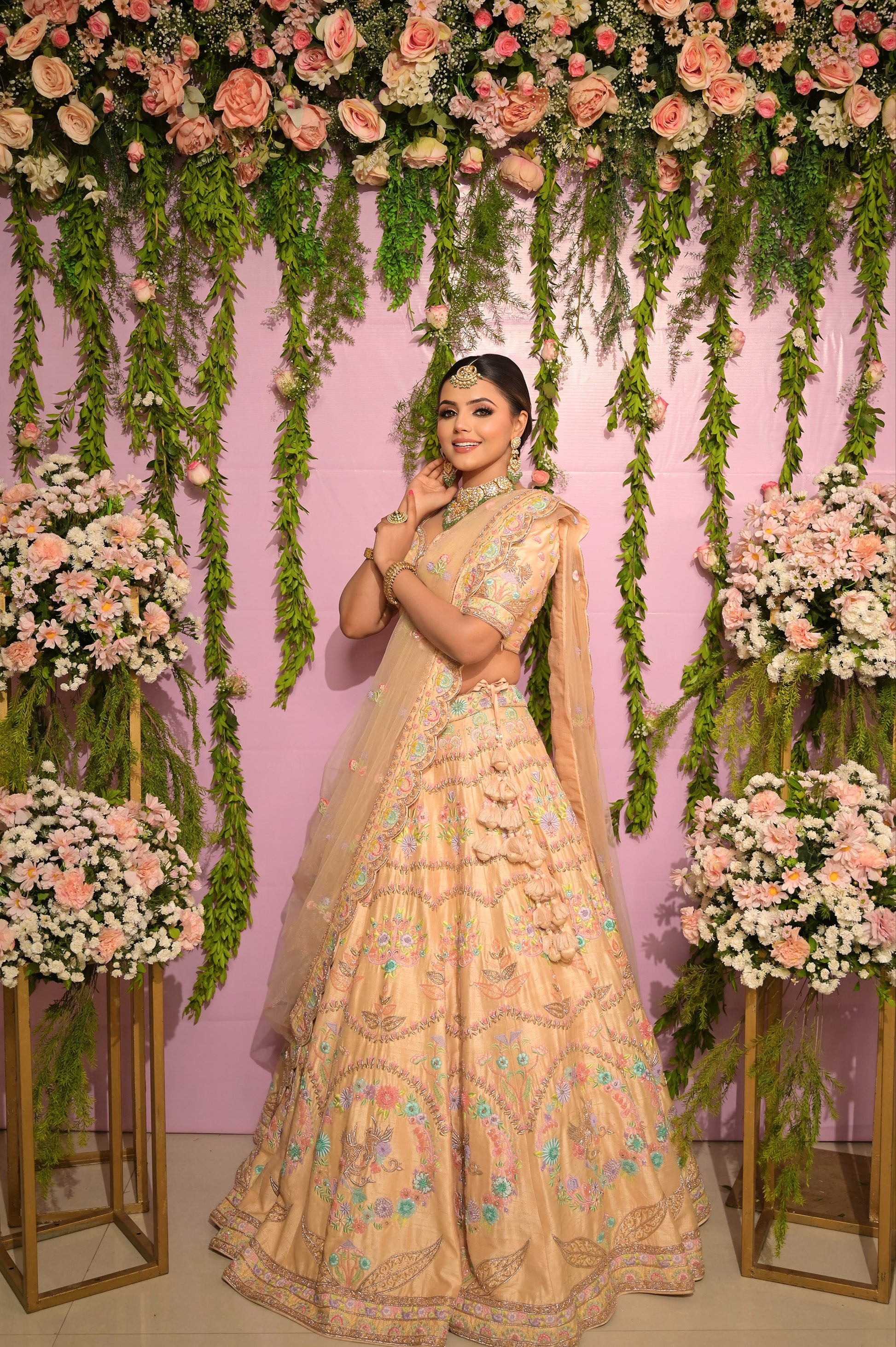 Lovebirds Bridal Lehenga Set- Peach