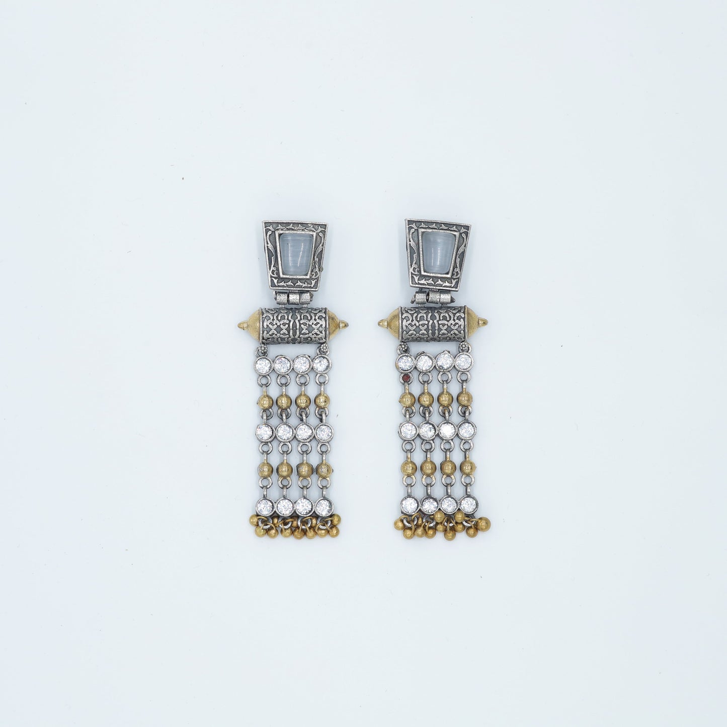Zevar Club Effortless Long Tribal Silver-Gold Earrings