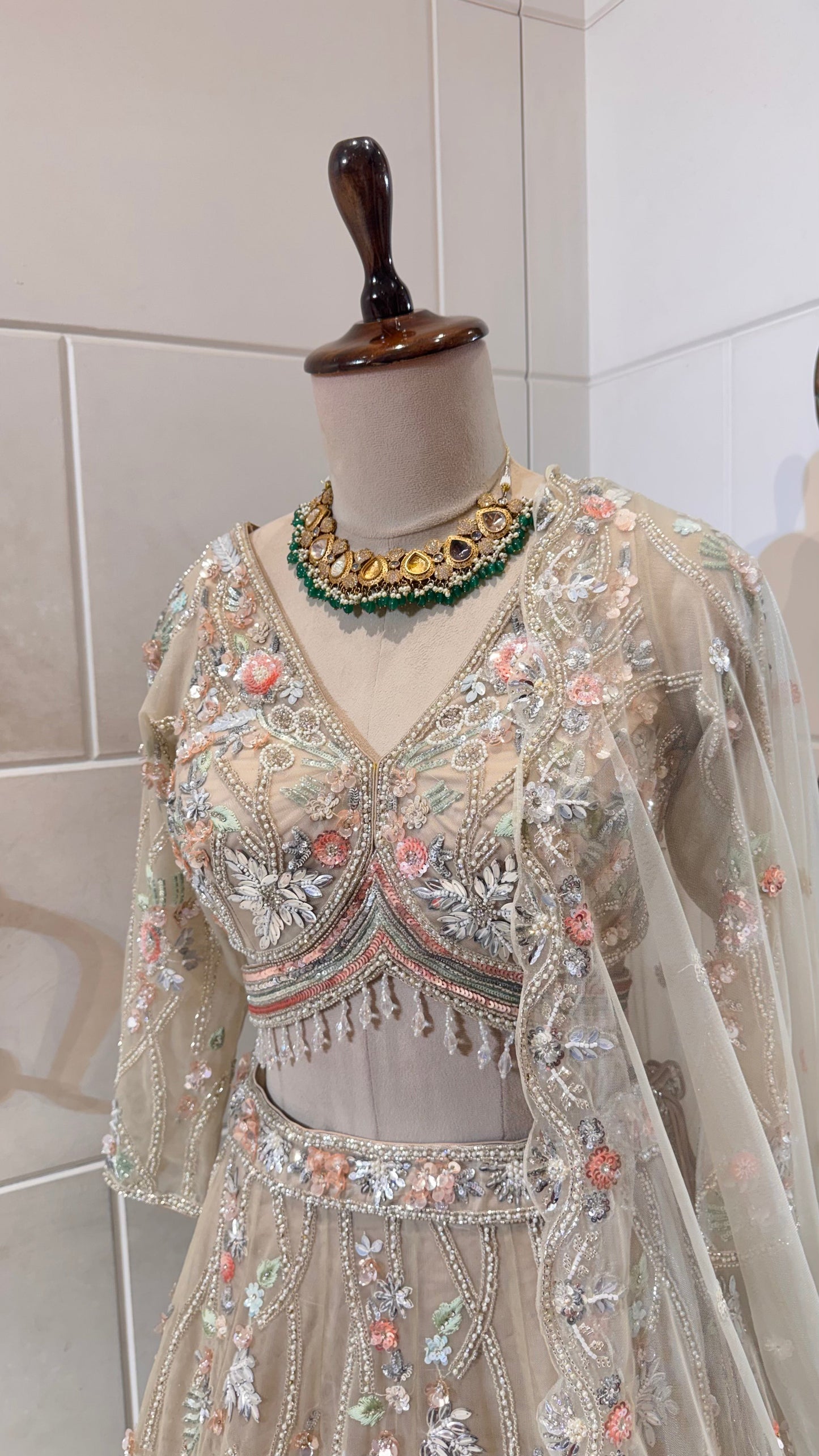 Gold Net Multicolour Embroidery Bridesmaid Lehenga