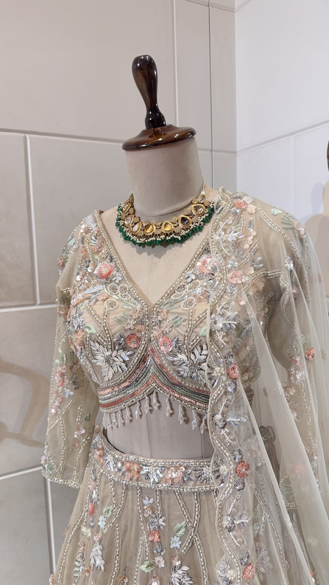 Gold Net Multicolour Embroidery Bridesmaid Lehenga