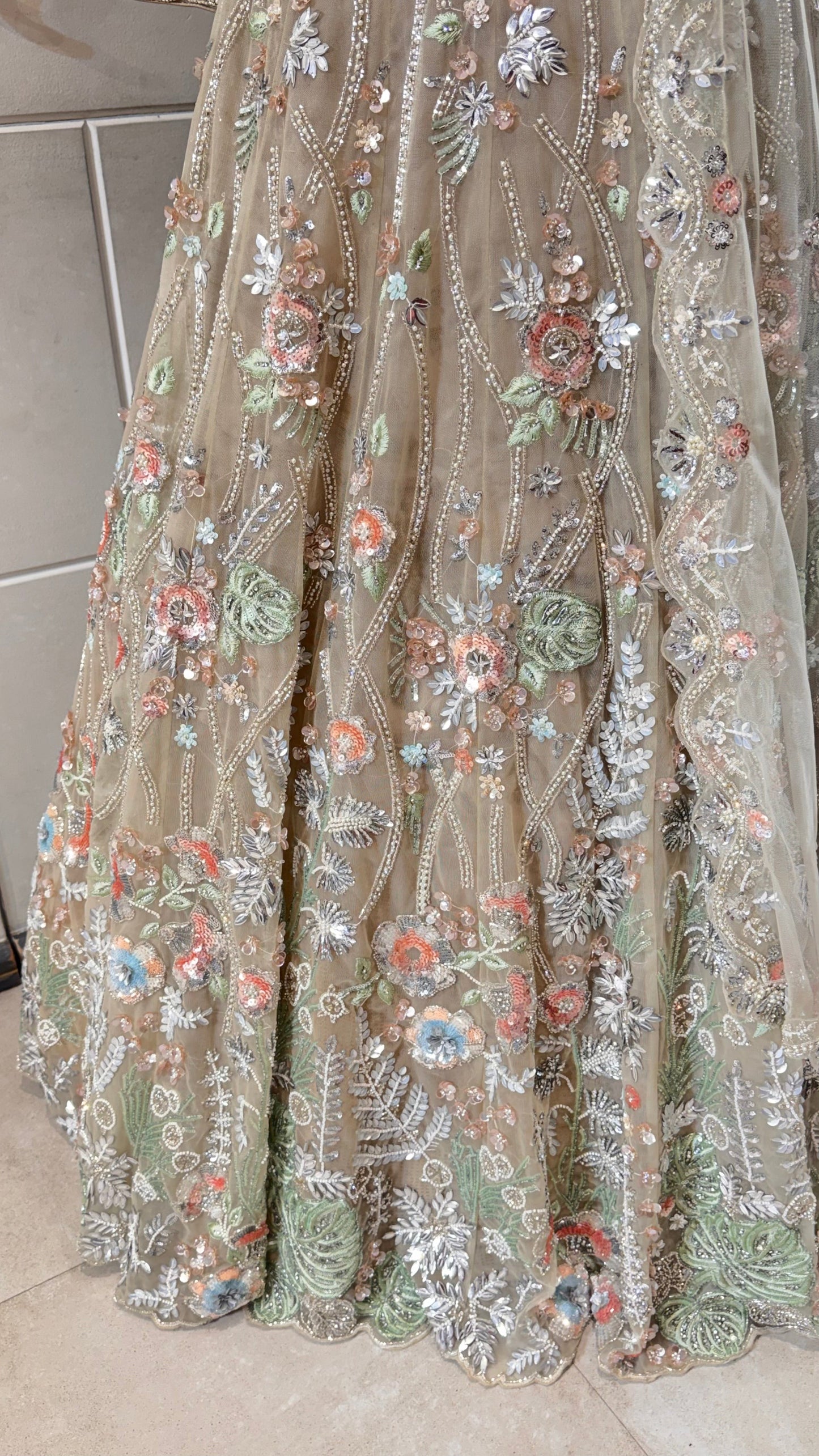 Gold Net Multicolour Embroidery Bridesmaid Lehenga