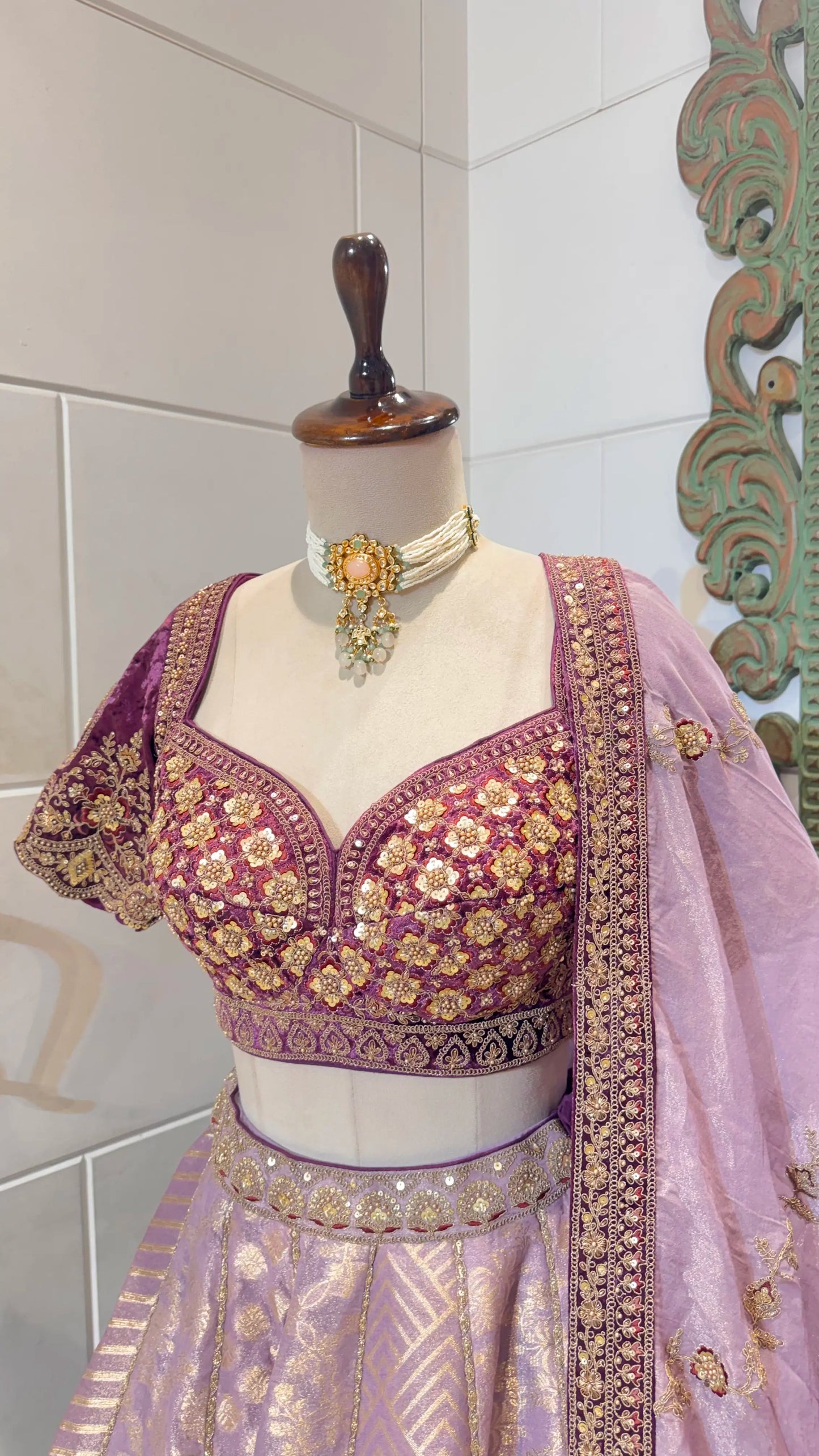 Lavender Zari Woven Tissue Bridesmaid Lehenga