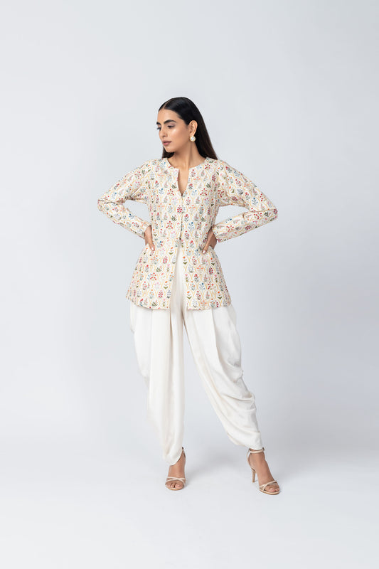 Mirza Handwork Mirza Jacket Set with Ivory Dhoti