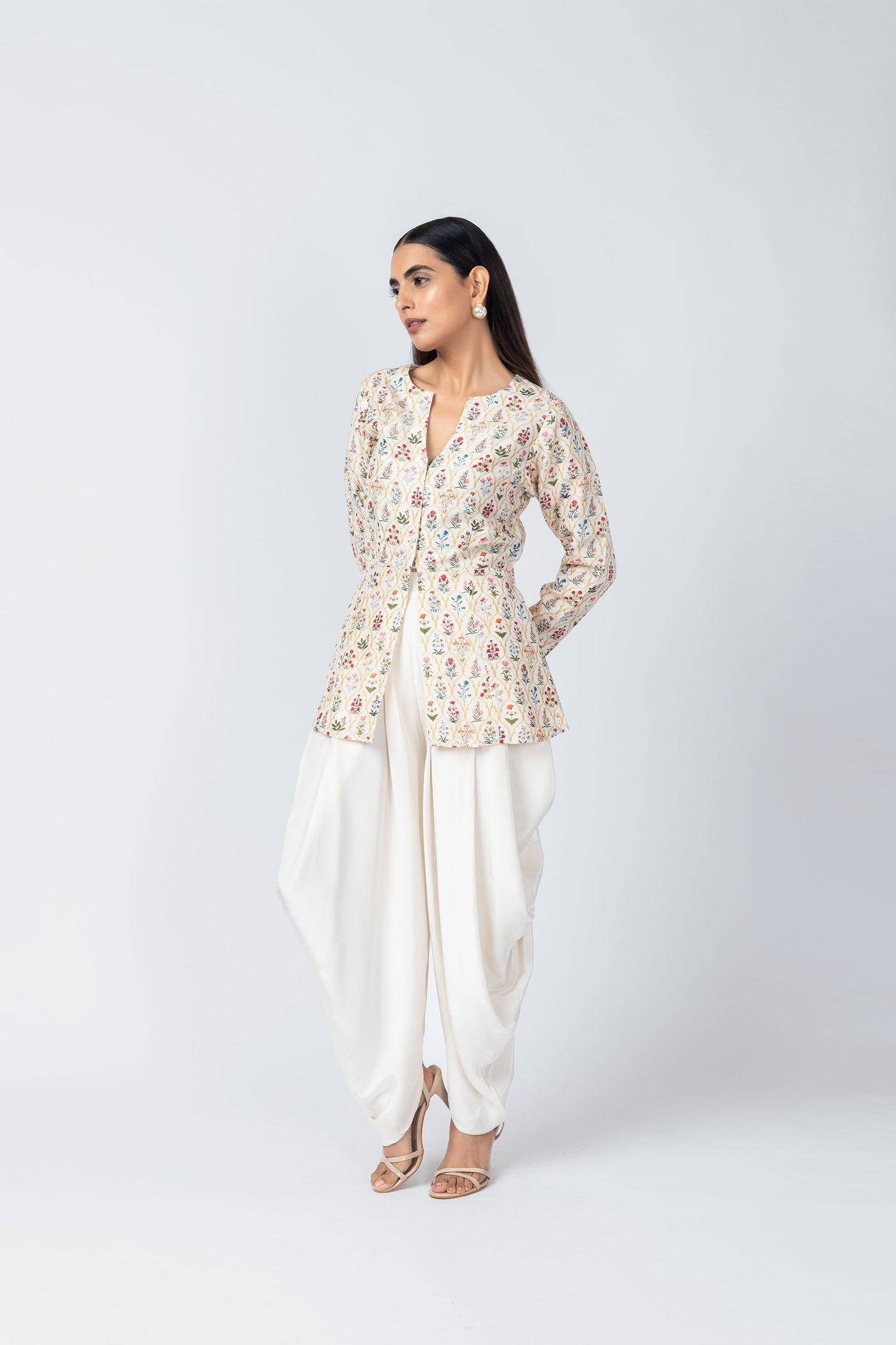 Mirza Handwork Mirza Jacket Set with Ivory Dhoti