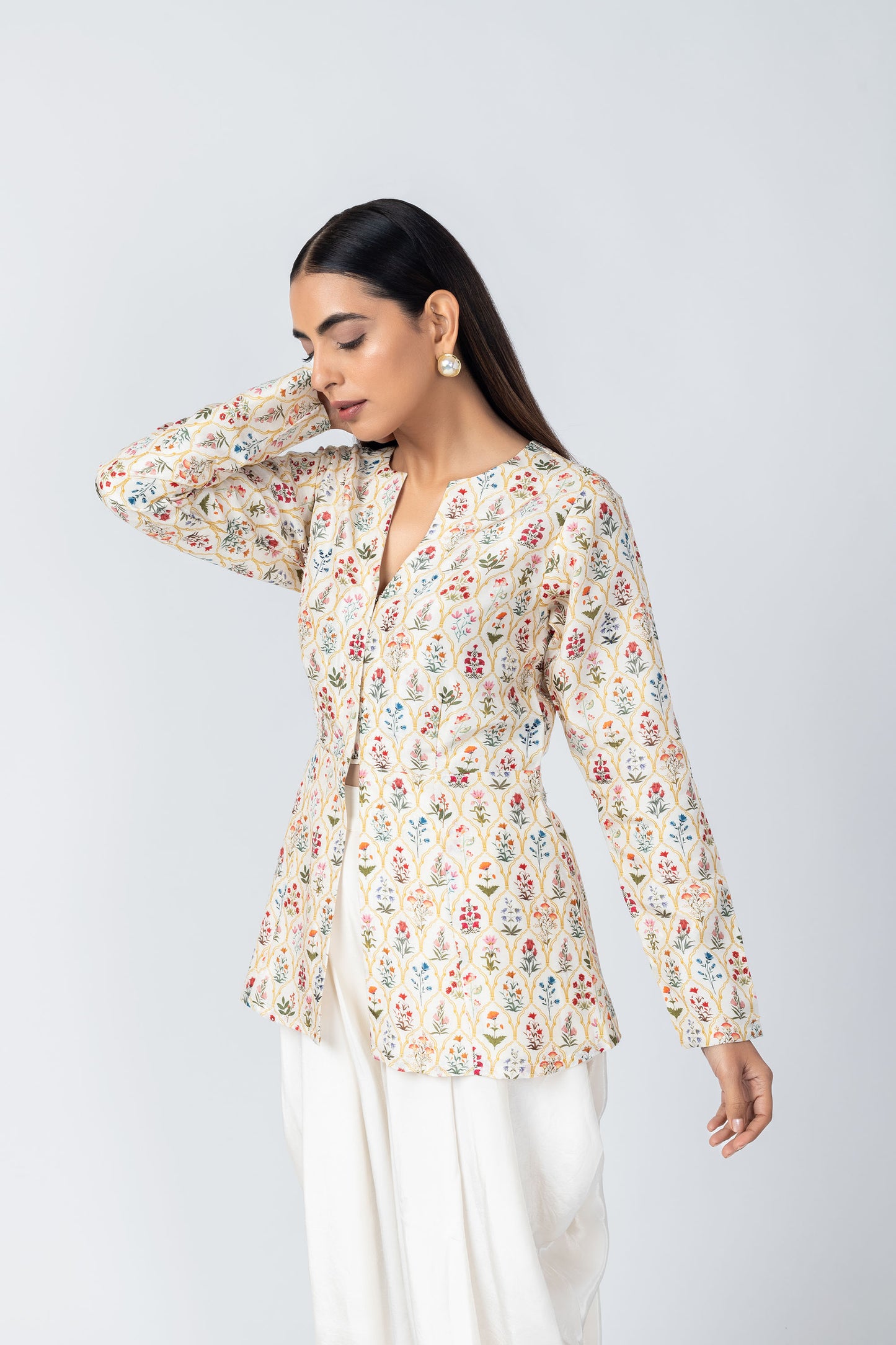 Mirza Handwork Mirza Jacket Set with Ivory Dhoti