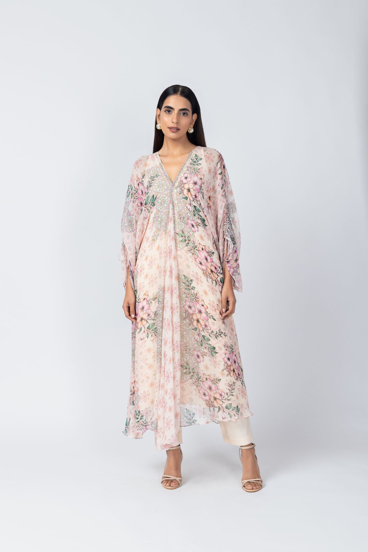 Tabu V Neck Floral Kaftan Ensemble with Pants