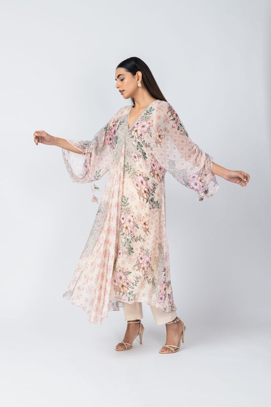 Tabu V Neck Floral Kaftan Ensemble with Pants